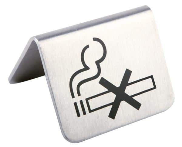 שלט נירוסטה לשולחן "לא לעשן" 5.5X5 ס"מ