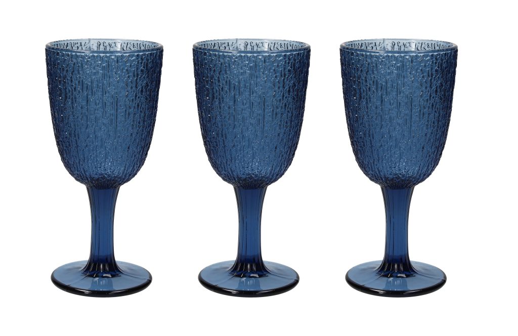 מארז 3 יח כוסות יין על רגל  צבע כחול DAVOR